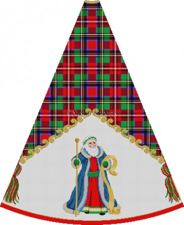 Blue Robe Santa, staff - Tartan Santa Tree Skirt
