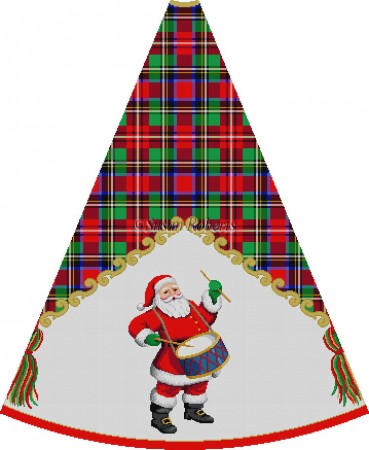 Red Suit Santa Playing Drum - Tartan Santa Tree Skirt