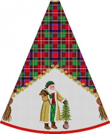 Shearling Coat Santa with Tree - Tartan Santa Tree Skirt