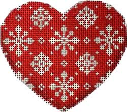 Snowflakes on Red Heart Ornament