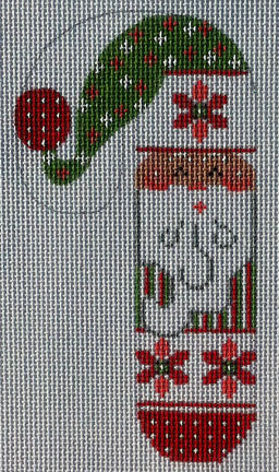 Poinsettia Santa Candy Cane Ornament