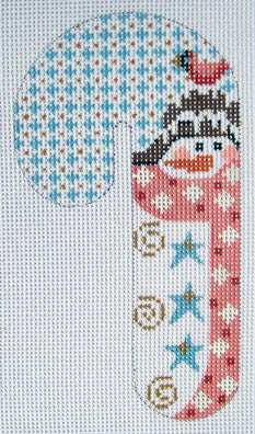 Cardinal Snowman Candy Cane Ornament
