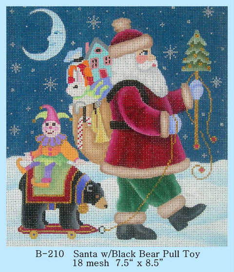 Santa with Black Bear Pull Toy