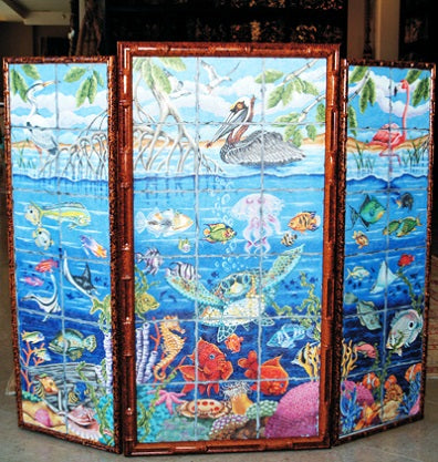Fire Screen - Aquatic Animals - Pelican Center Panel (middle)