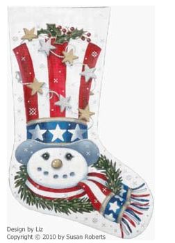 Patriotic Snowman Stocking - 13ct