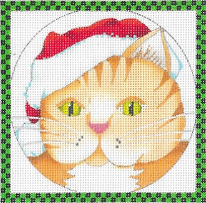 Cat Ornament With Border - Santa