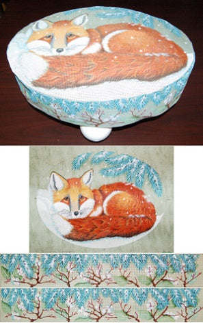 Snowy Red Fox Footstool Oval