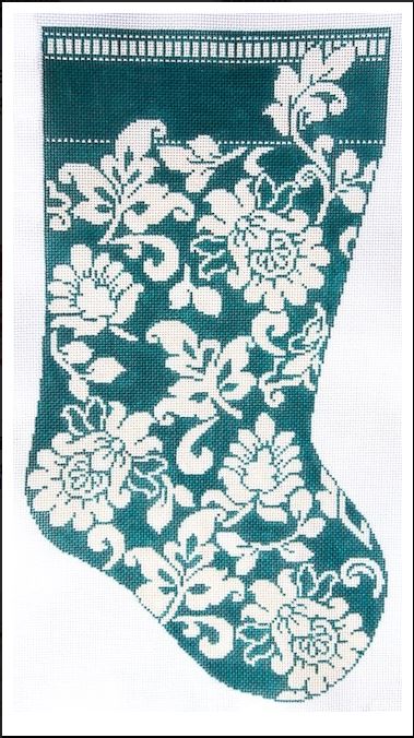 Karen's Teal Damask Stocking  