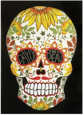 White Day Of The Dead Sunflower Skull