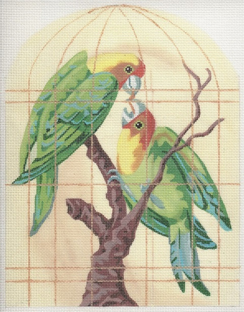 Parrots In Gold Cage
