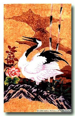 Japanese Crane and Peonies Tapestry