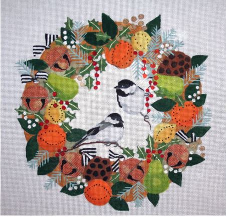 Chickadees In Winter Wreath