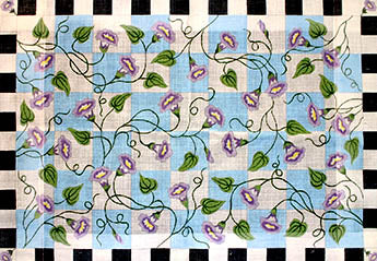 Morning Glories With Black and White Check Border
