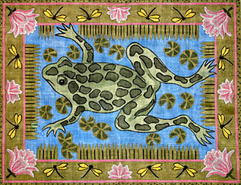 Frog and Waterlilies With Dragonfly Border