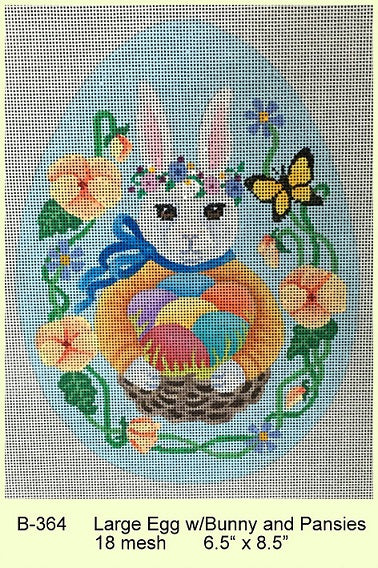 Large Egg With Bunny and Pansies