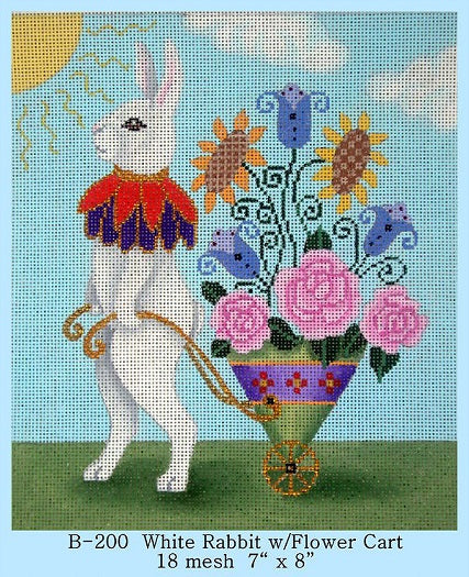 White Rabbit With Flower Cart