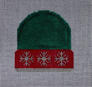 Stocking Cap - Green With Silver Snowflakes