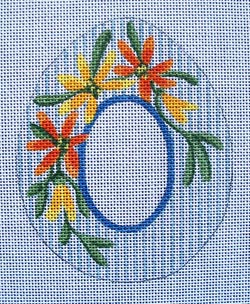 Yellow/Orange Flora on  Blue Stripes Sugar Egg