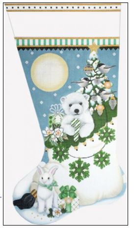 White Teddy Bear Santa Bag Stocking