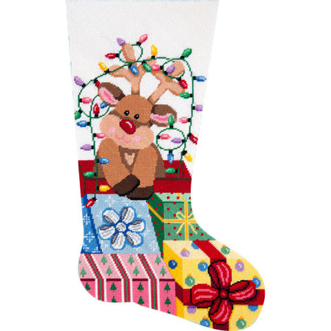 Gift Wrapped Reindeer Stocking