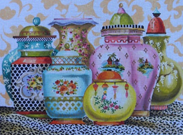 Oriental Vases on Leopard Print