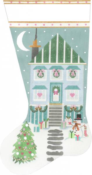 Blue Glitter House Stocking