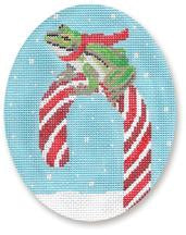 Frog On Candy Cane Ornament