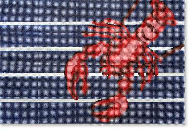 Lobster On Blue/White Stripes