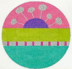 Circle Half Flower Ornament (w/Ribbon Aqua)