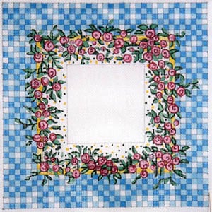 Miniature Roses on Blue Check