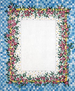 Miniature Roses on Blue Check