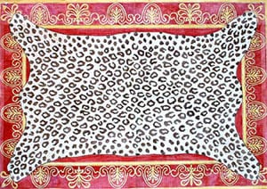 Leopard Skin on Red Bkg. - Gold Braid Border