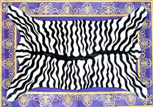 Zebra Skin on Periwinkle Bkg. - Gold Braid