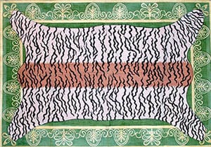 Tiger Skin on Emerald Bkg. - Gold Braid Border