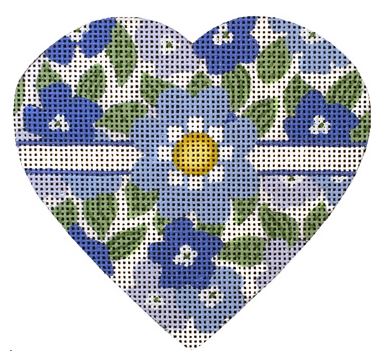 Blue and White Floral Leaves Heart
