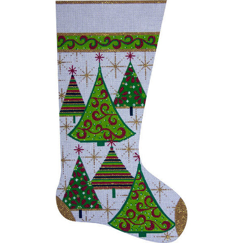 Gold Christmas Trees Stocking