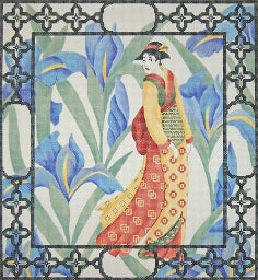 Geisha With Iris Pillow