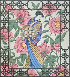 Geisha With Peonies Pillow