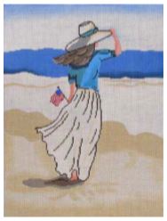 Beach Lady with American Flag