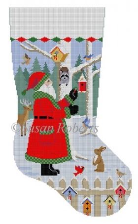 Santa With Bird Wreaths Stocking
