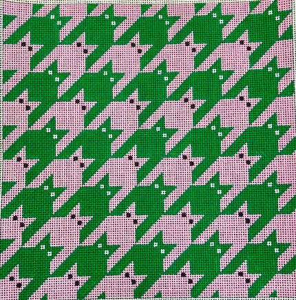 Houndstooth Kitty Pillow Top - Pink & Green 