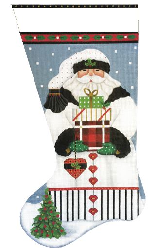 White Santa with Heart Stocking