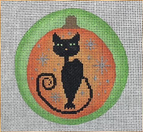 Halloween Pumpkin Round with Black Cat