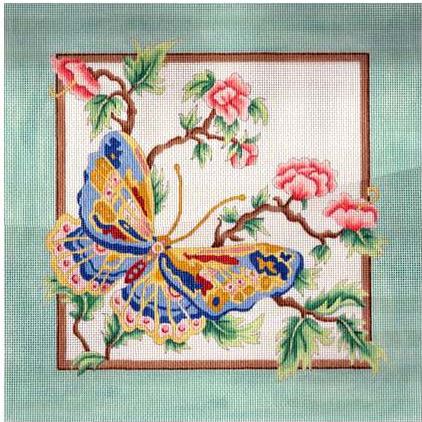 Butterfly - Green Border Pillow