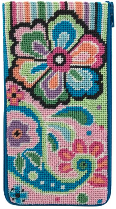 Pastel Floral on Stripes - Stitch & Zip Eyeglass Case