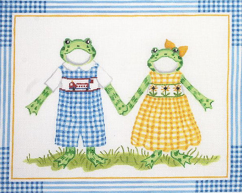 Boy Frog in Blue Gingham and Girl Frog in Yellow Gingham