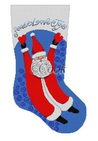 Soaring Santa with Hearts Stocking - Blue