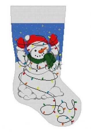 Snowman Tangled In Lights Stocking