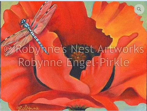 Orange Poppy with Dragonfly