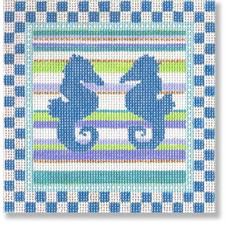 Two Sea Horses w/Check Border